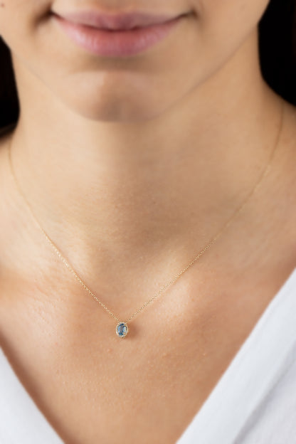 Oval Cut Blue Topaz Necklace with Real Diamonds in 8K/10K/14K Solid Gold, December Birthstone Pendant