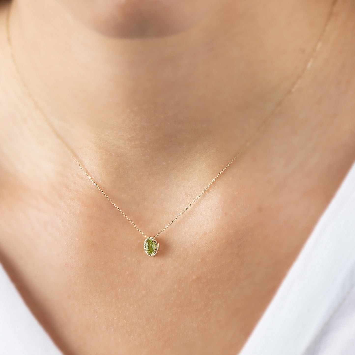 Oval Cut Peridot Necklace with Real Diamonds in 8K/10K/14K Solid Gold, August Birthstone Pendant
