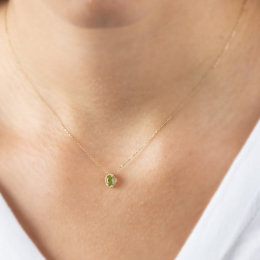 Oval Cut Peridot Necklace with Real Diamonds in 8K/10K/14K Solid Gold, August Birthstone Pendant
