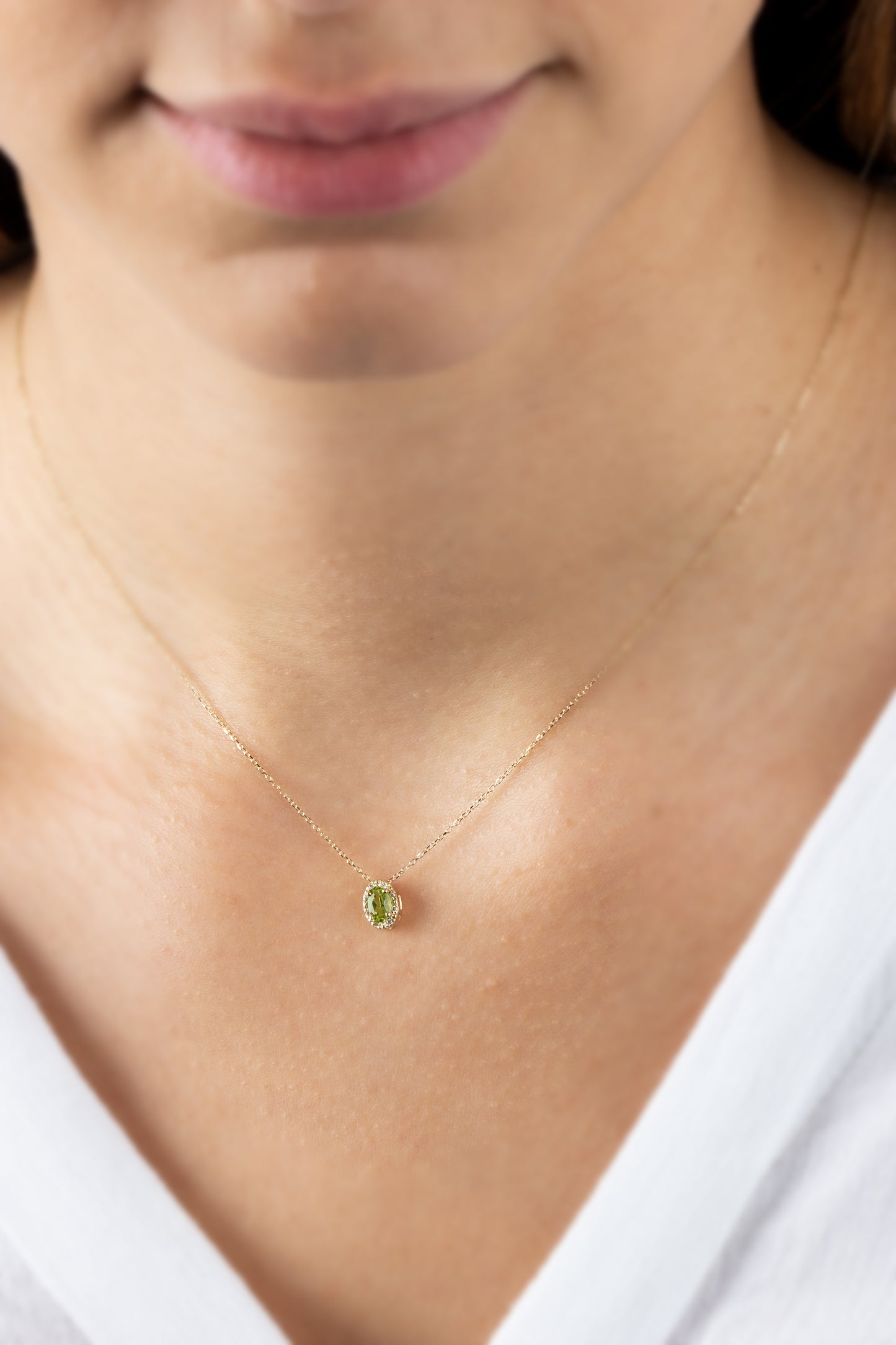 Oval Cut Peridot Necklace with Real Diamonds in 8K/10K/14K Solid Gold, August Birthstone Pendant