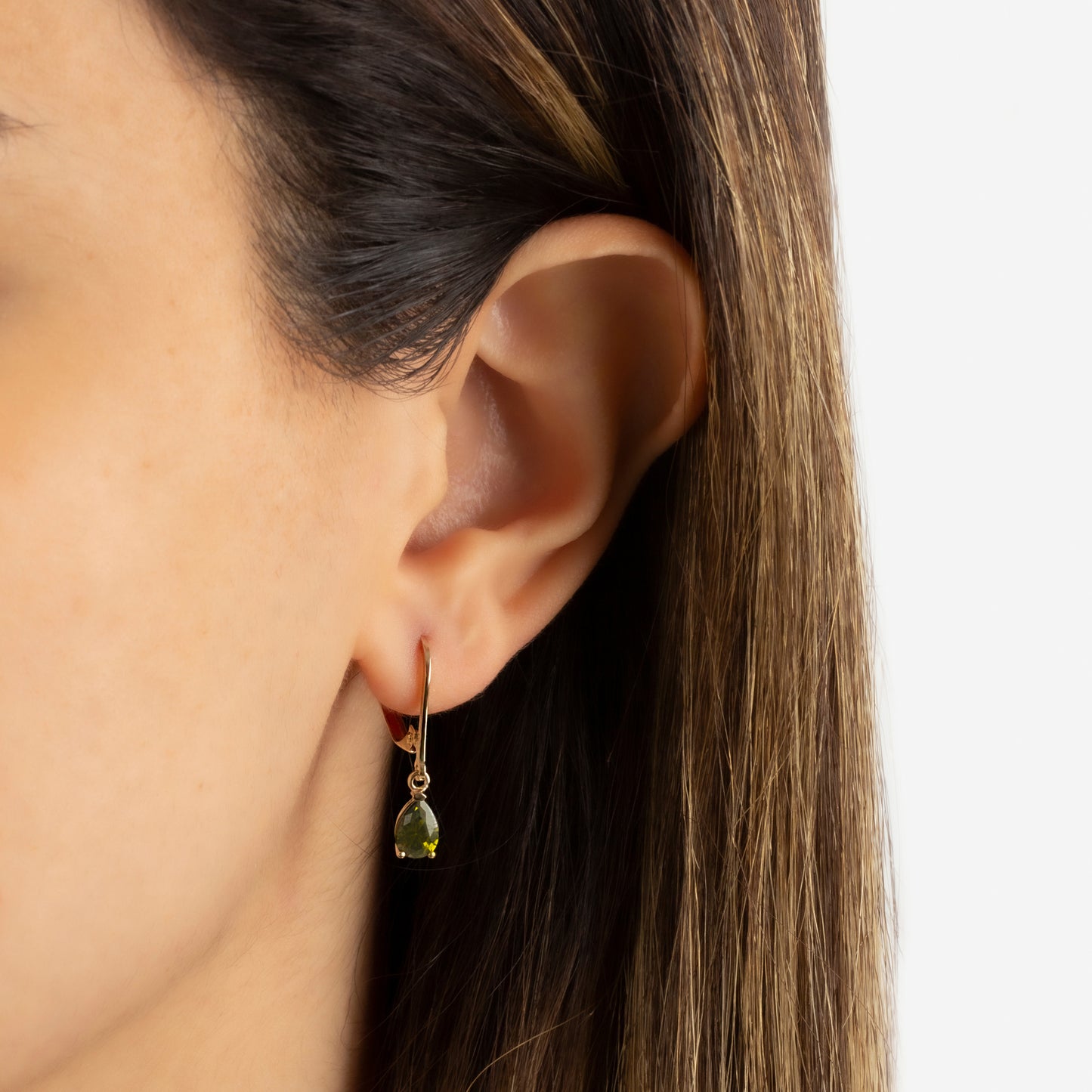 Dangle Drop Peridot Earring 8K/10K/14K Solid Gold, August Birthstone