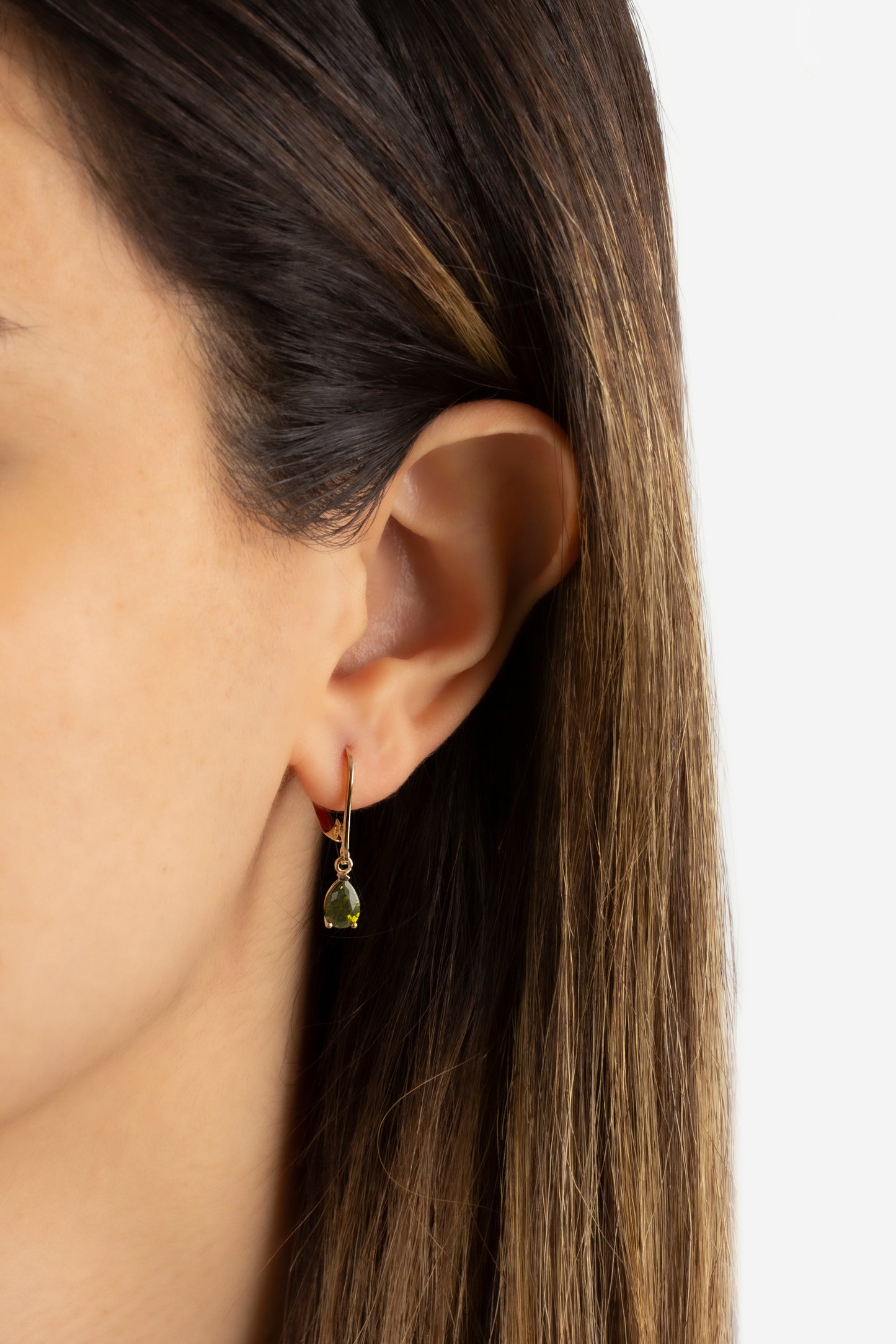 Dangle Drop Peridot Earring 8K/10K/14K Solid Gold, August Birthstone