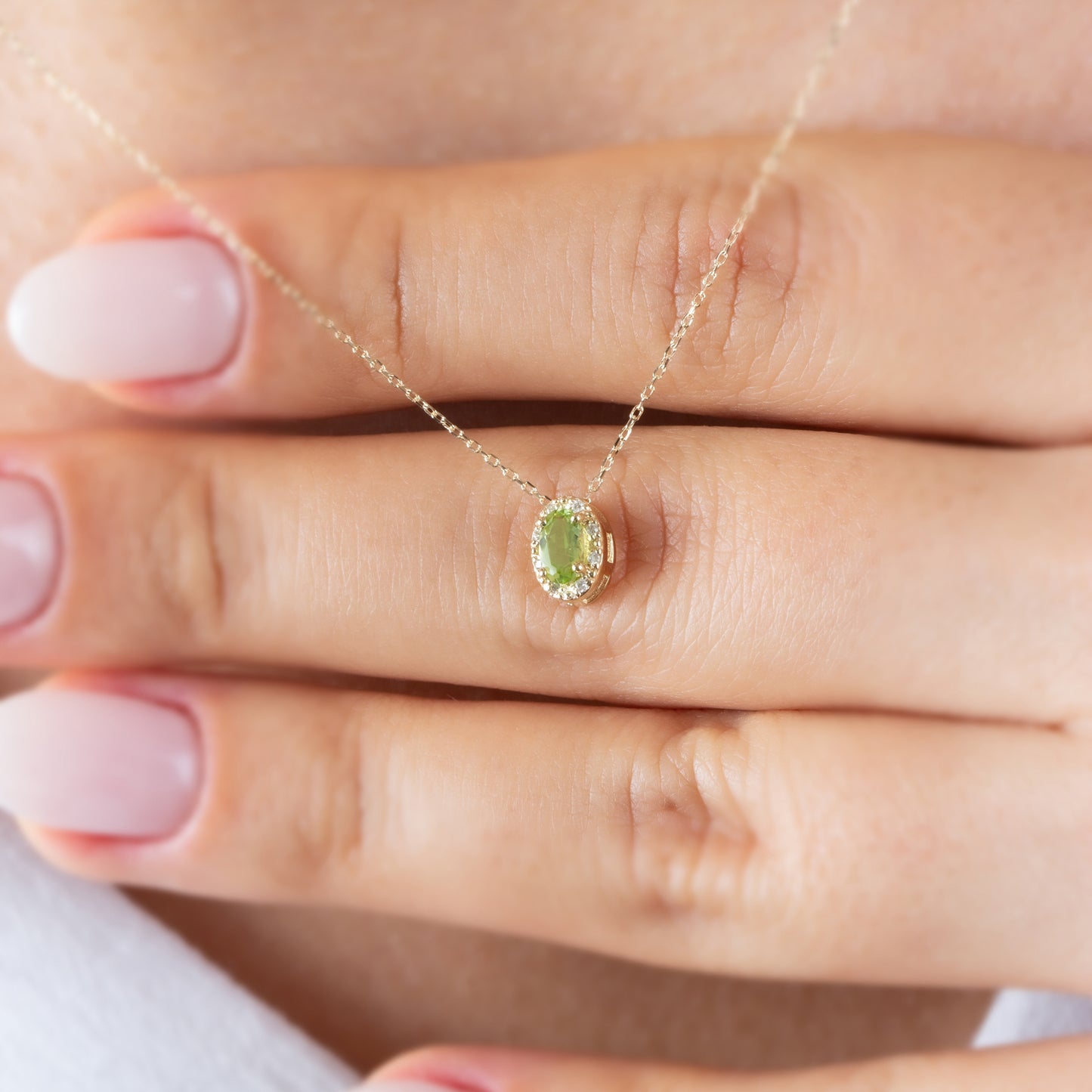 Oval Cut Peridot Necklace with Real Diamonds in 8K/10K/14K Solid Gold, August Birthstone Pendant