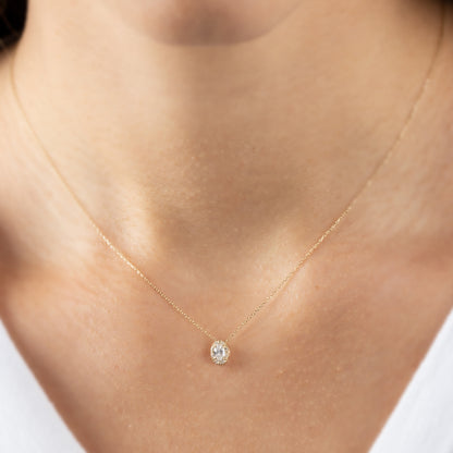 Oval Cut White Topaz Necklace with Real Diamonds in 8K/10K/14K Solid Gold, April Birthstone Pendant