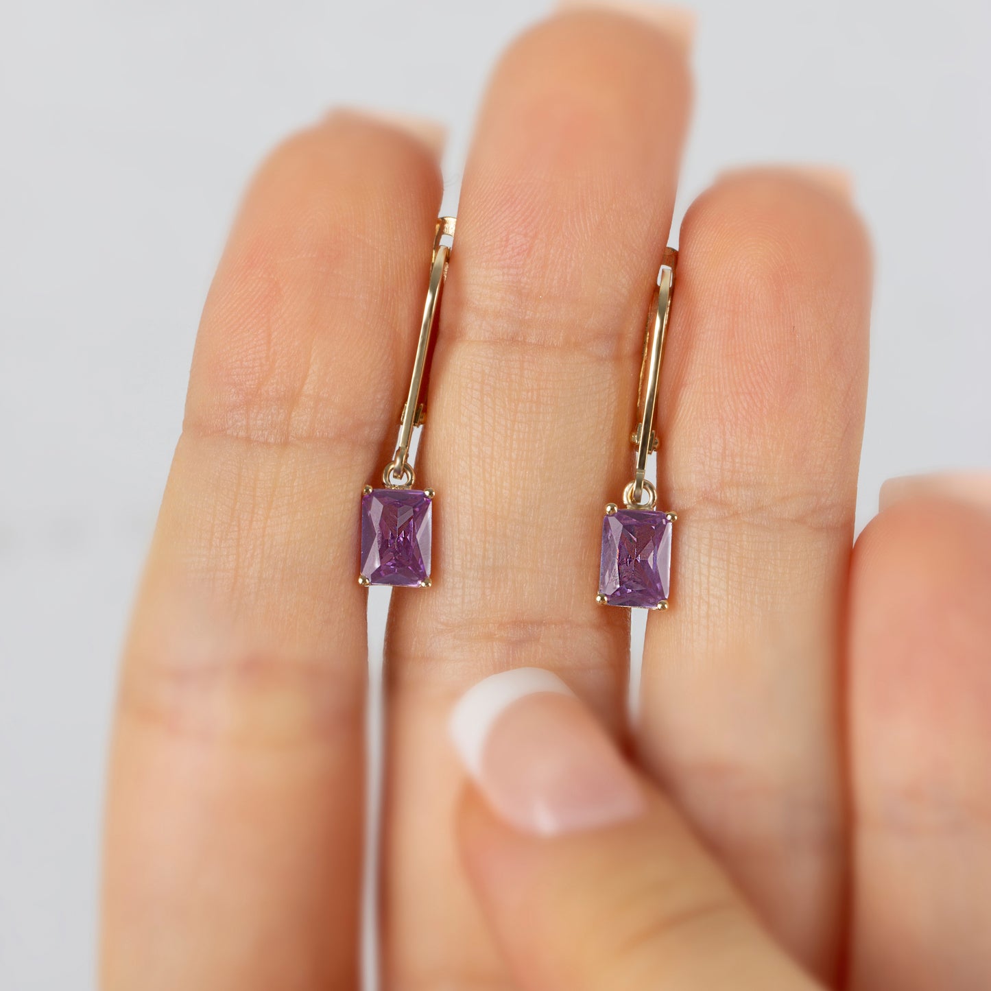 Dangle Rectangle Alexandrite Earring 8K/10K/14K Solid Gold, June Birthstone