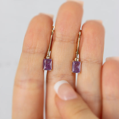 Dangle Rectangle Alexandrite Earring 8K/10K/14K Solid Gold, June Birthstone