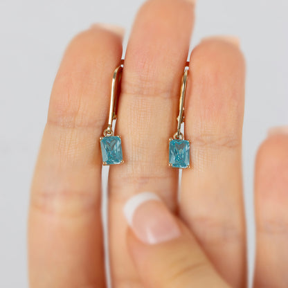 Dangle Rectangle Aquamarine Earring 8K/10K/14K Solid Gold, March Birthstone