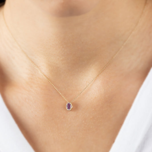 Oval Cut Alexandrite Necklace with Real Diamonds in 8K/10K/14K Solid Gold, June Birthstone Pendant