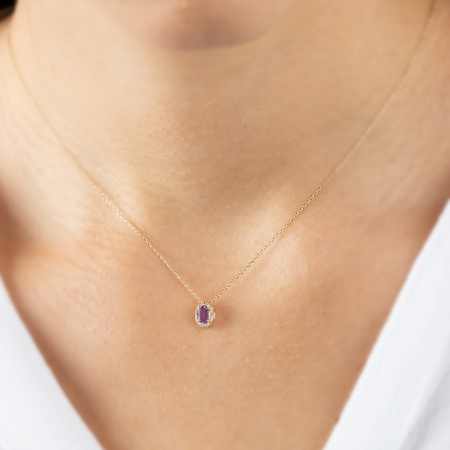Oval Cut Alexandrite Necklace with Real Diamonds in 8K/10K/14K Solid Gold, June Birthstone Pendant