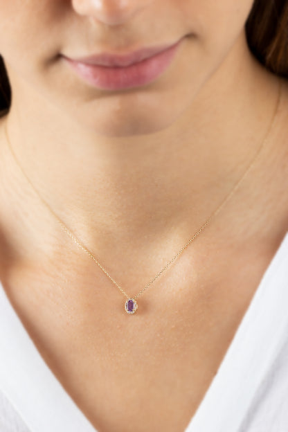 Oval Cut Alexandrite Necklace with Real Diamonds in 8K/10K/14K Solid Gold, June Birthstone Pendant