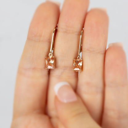 Dangle Rectangle Citrine Earring 8K/10K/14K Solid Gold, November Birthstone