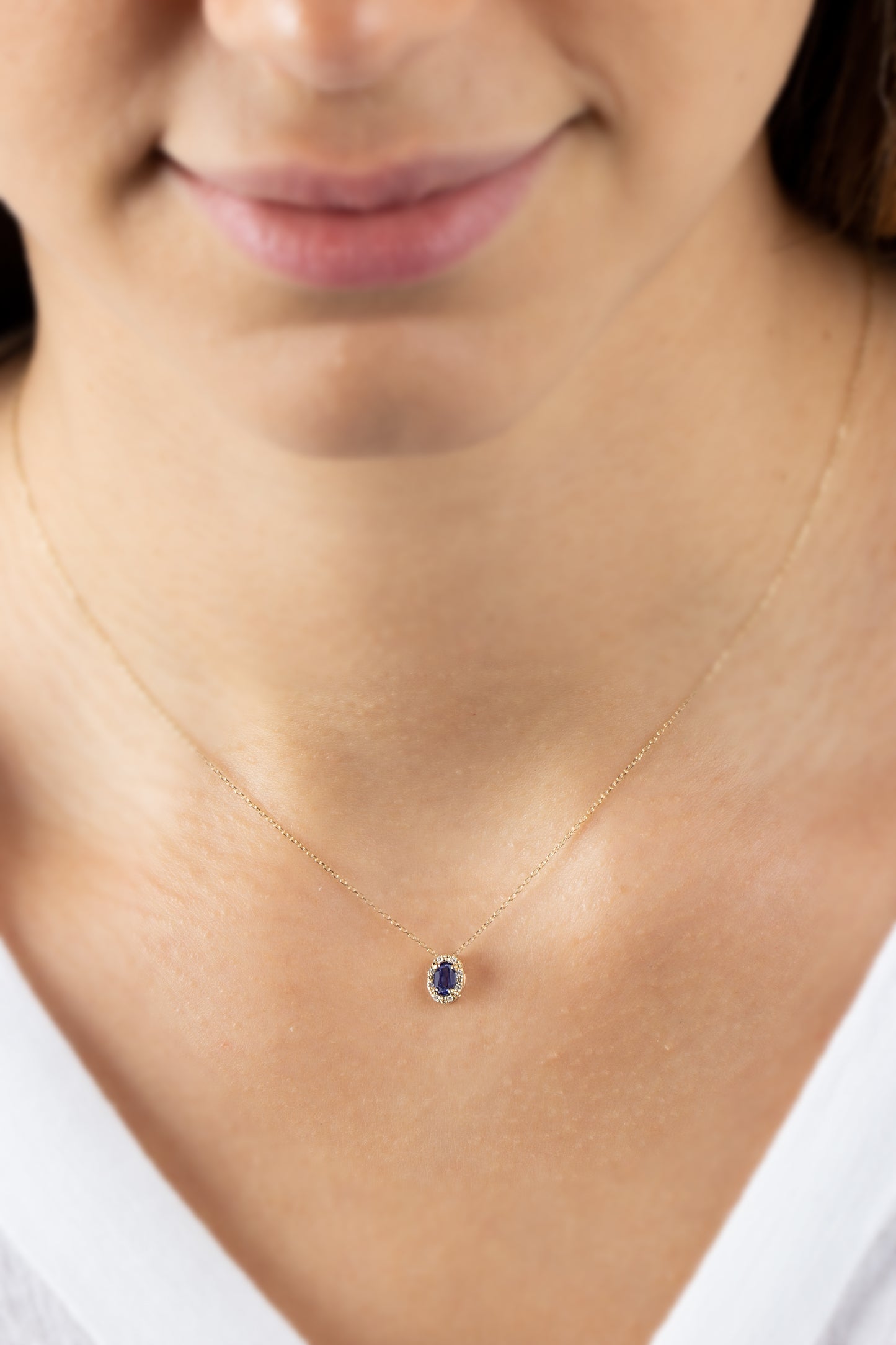 Oval Cut Sapphire Necklace with Real Diamonds in 8K/10K/14K Solid Gold, September Birthstone Pendant