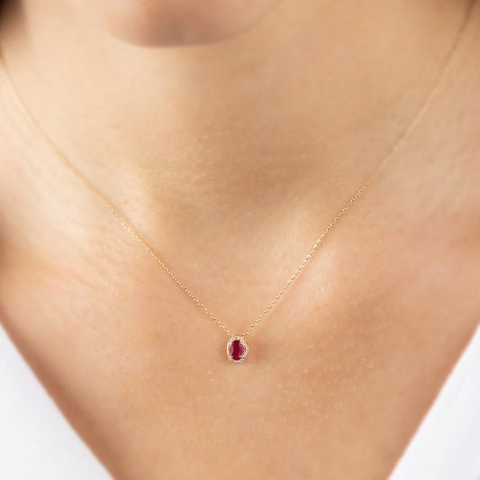 Oval Cut Ruby Necklace with Real Diamonds in 8K/10K/14K Solid Gold, July Birthstone Pendant
