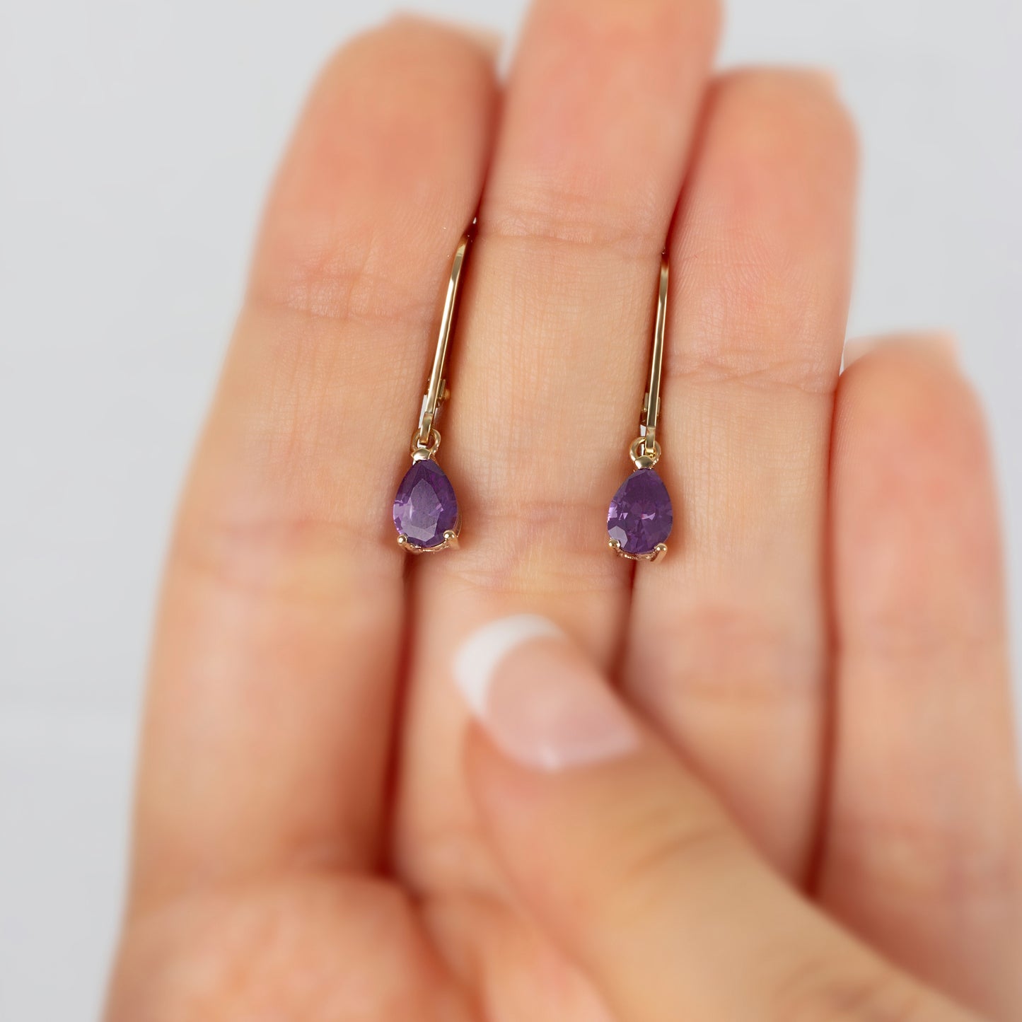Dangle Drop Amethyst Earring 8K/10K/14K Solid Gold, February Birthstone