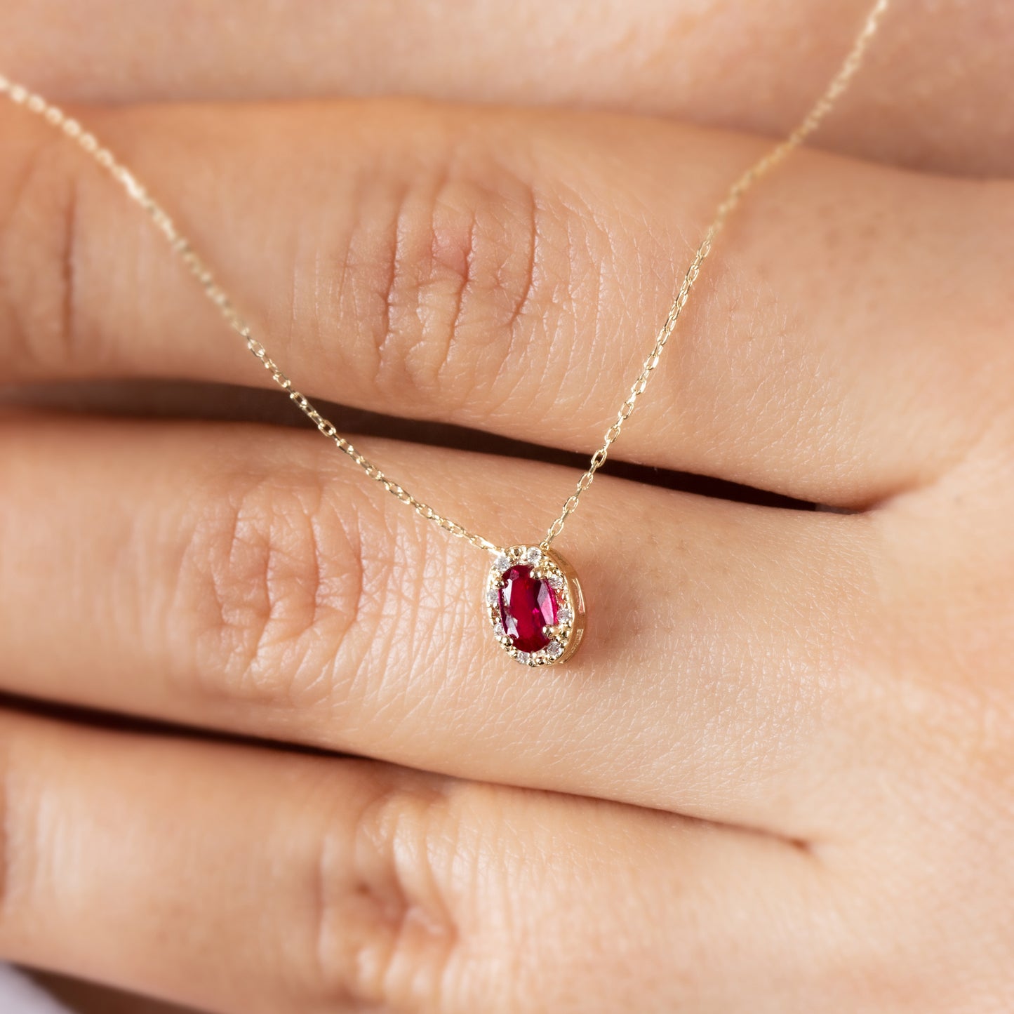Oval Cut Ruby Necklace with Real Diamonds in 8K/10K/14K Solid Gold, July Birthstone Pendant