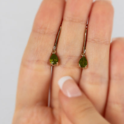 Dangle Drop Peridot Earring 8K/10K/14K Solid Gold, August Birthstone