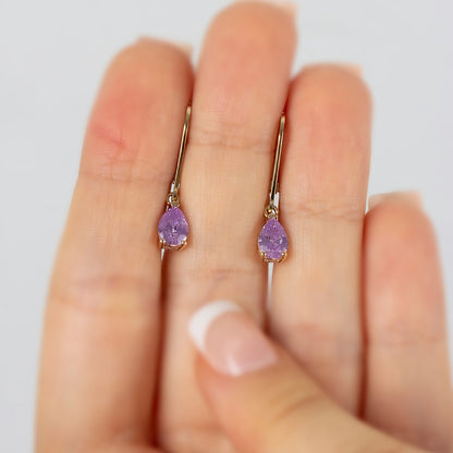 Dangle Drop Alexandrite Earring 8K/10K/14K Solid Gold, June Birthstone