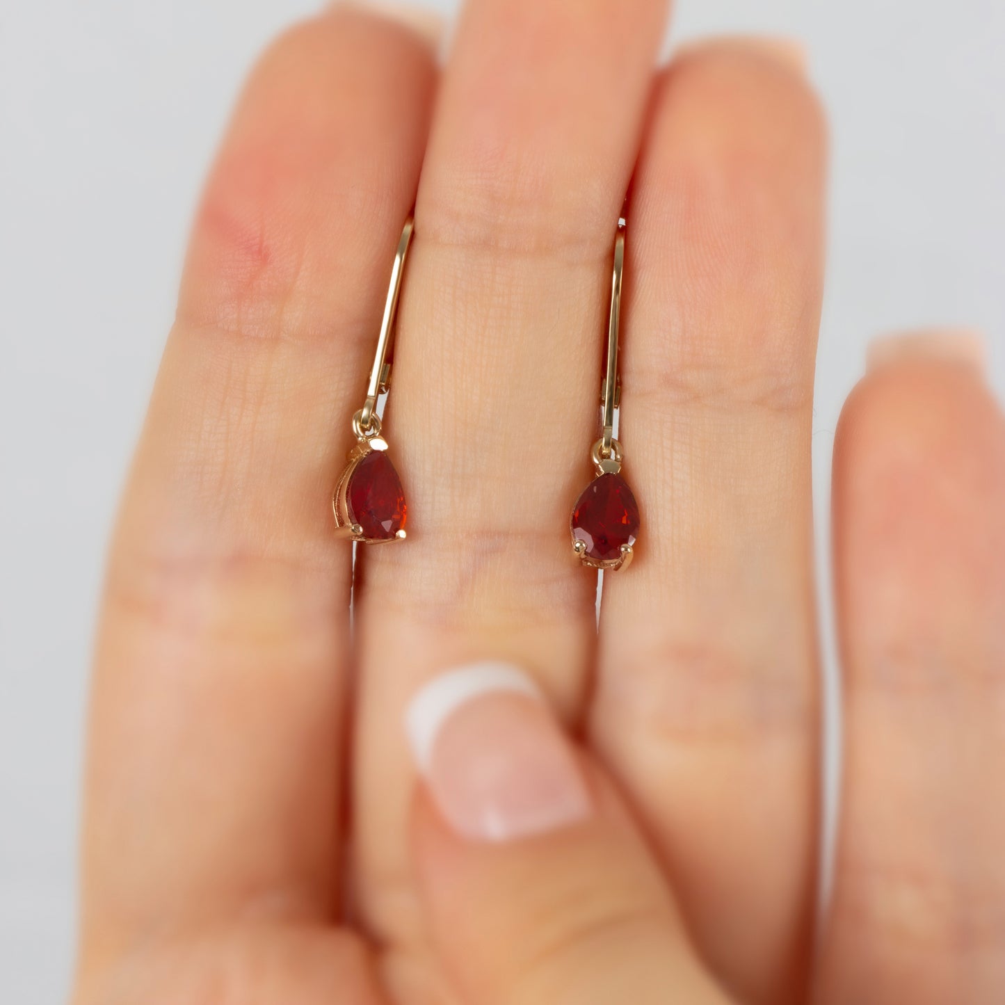 Dangle Drop Garnet Earring 8K/10K/14K Solid Gold, January Birthstone