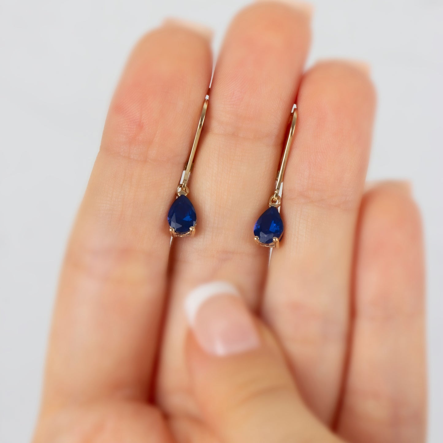Dangle Drop Sapphire Earring 8K/10K/14K Solid Gold, September Birthstone