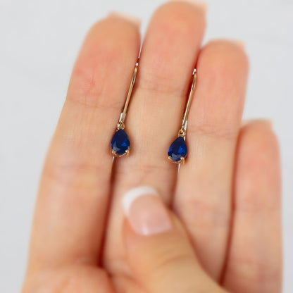 Dangle Drop Sapphire Earring 8K/10K/14K Solid Gold, September Birthstone