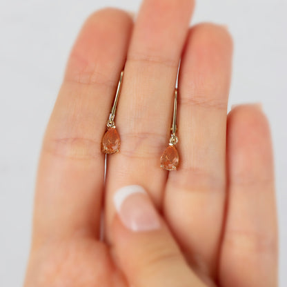 Dangle Drop Citrine Earring 8K/10K/14K Solid Gold, November Birthstone