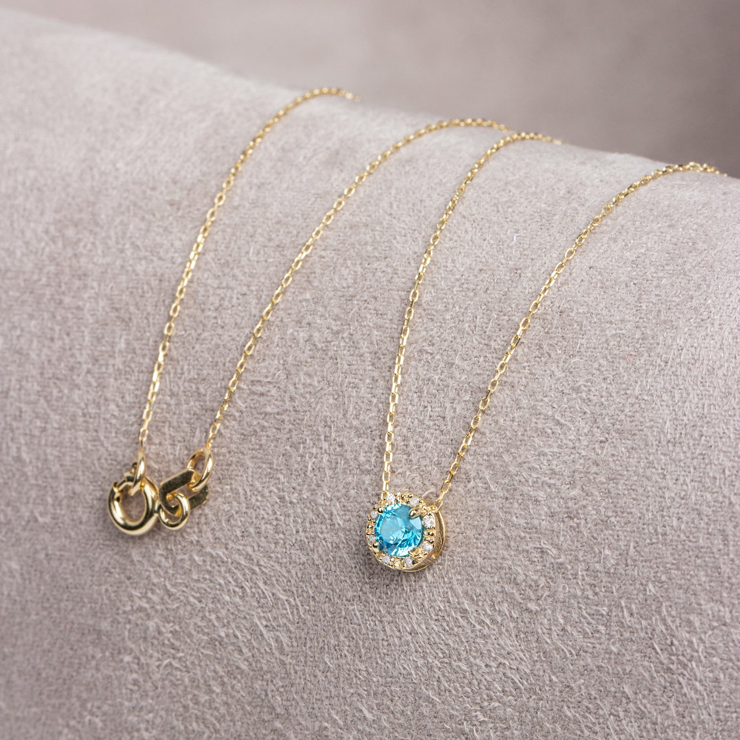 Round Aquamarine Necklace Surrounded by Real Diamonds, 8K/10K/14K Solid Gold, March Birthstone