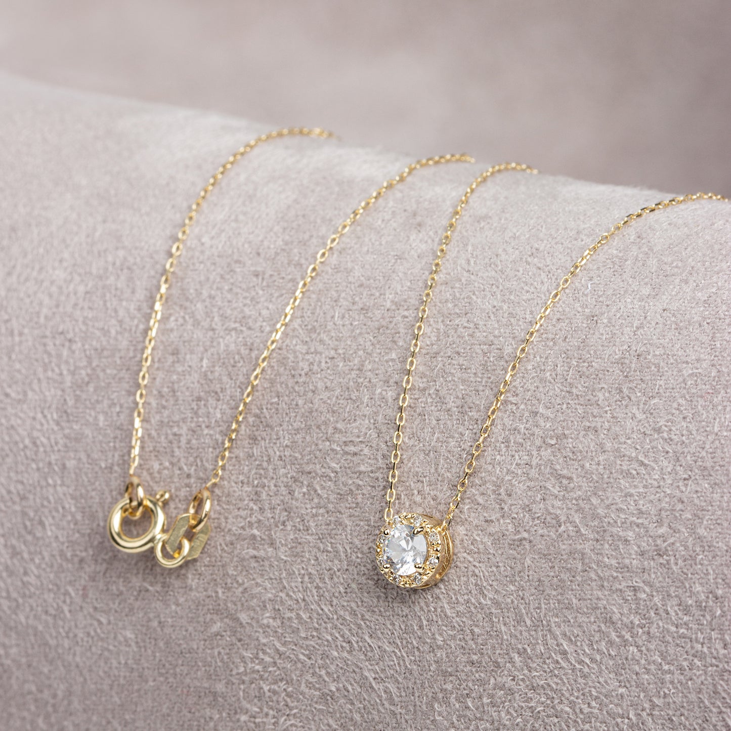 Round White Topaz Necklace Surrounded by Real Diamonds, 8K/10K/14K Solid Gold