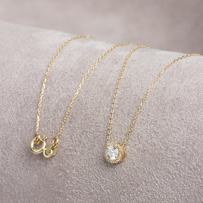 Round White Topaz Necklace Surrounded by Real Diamonds, 8K/10K/14K Solid Gold