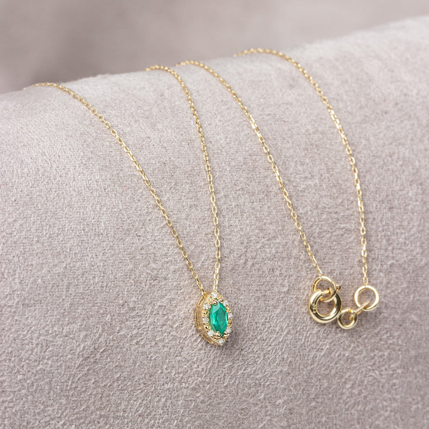 Emerald Marquise Cut Necklace in 8K/10K/14K Solid Gold with Real Diamonds, May Birthstone