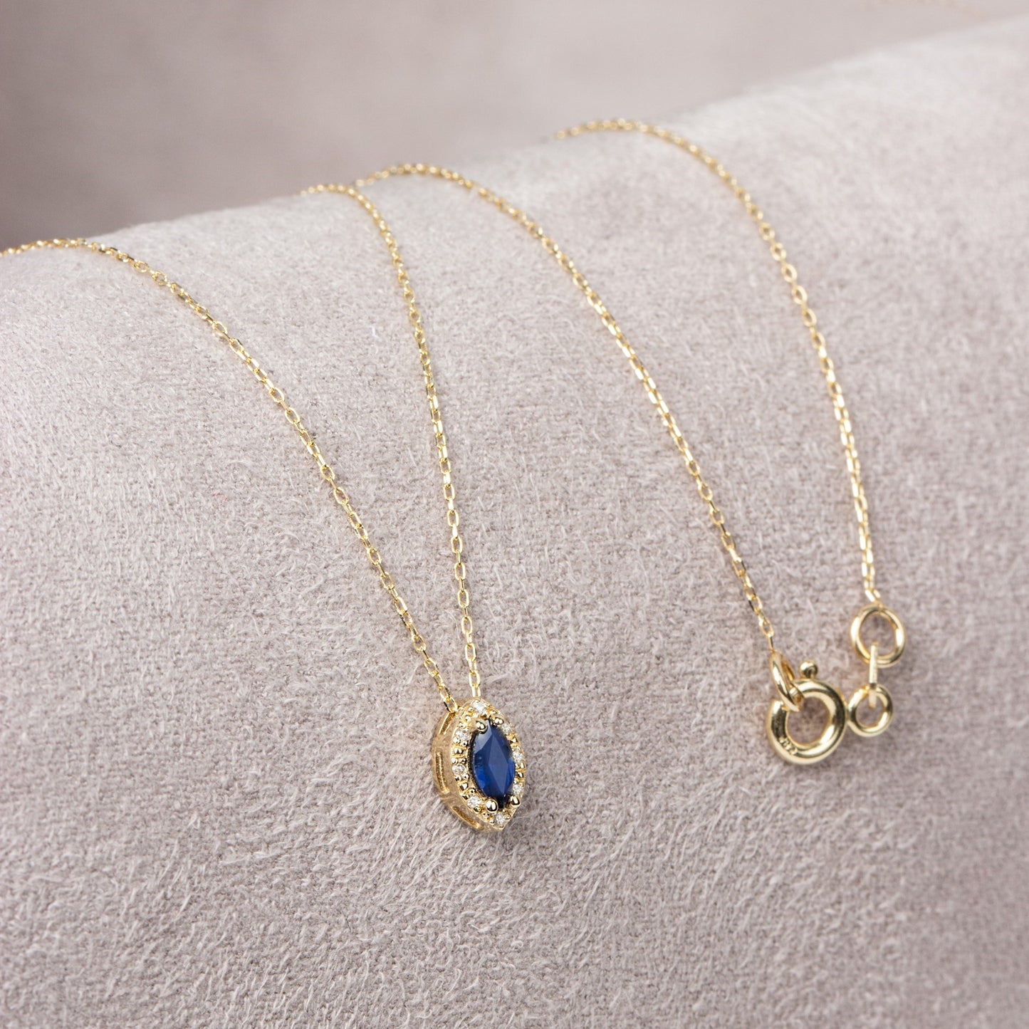 Sapphire Marquise Cut Necklace in 8K/10K/14K Solid Gold with Real Diamonds, September Birthstone