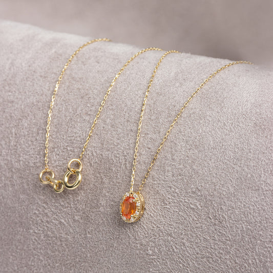 Oval Cut Citrine Necklace with Real Diamonds in 8K/10K/14K Solid Gold, November Birthstone Pendant