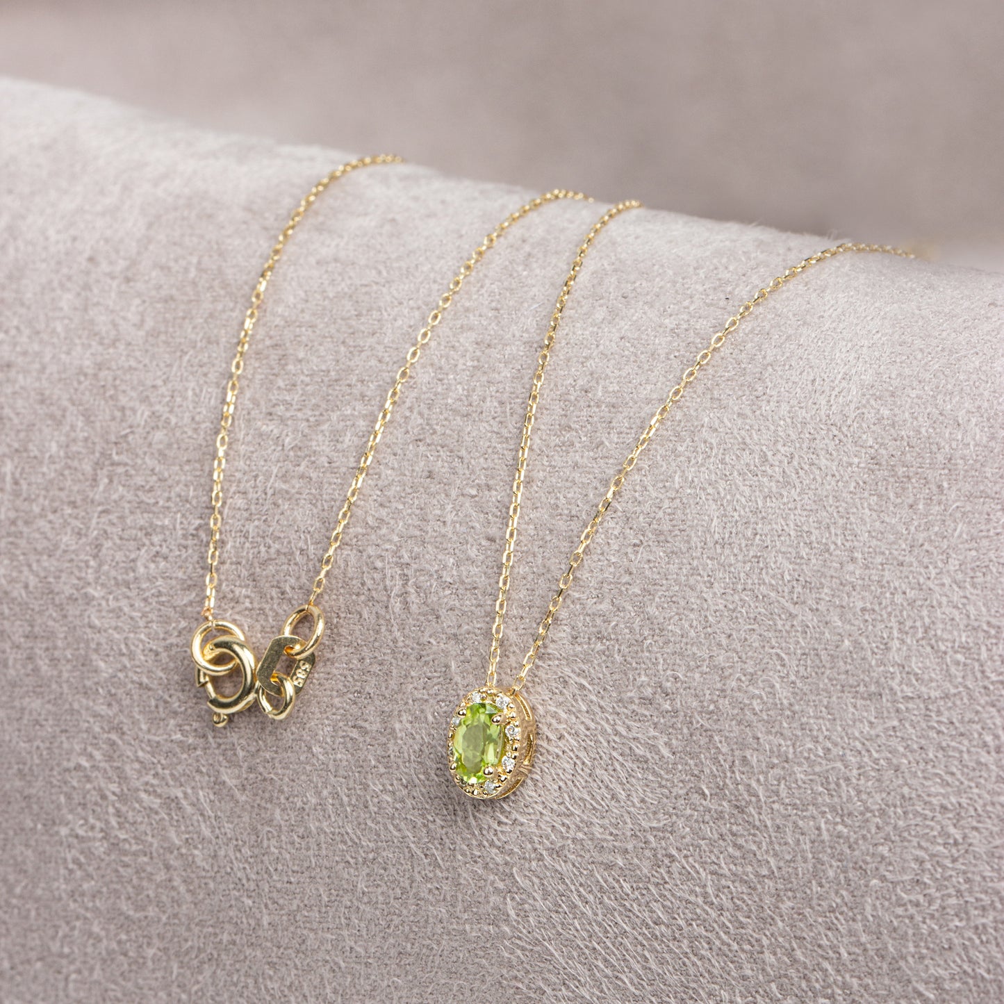 Oval Cut Peridot Necklace with Real Diamonds in 8K/10K/14K Solid Gold, August Birthstone Pendant