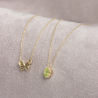 Oval Cut Peridot Necklace with Real Diamonds in 8K/10K/14K Solid Gold, August Birthstone Pendant