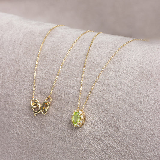 Oval Cut Peridot Necklace with Real Diamonds in 8K/10K/14K Solid Gold, August Birthstone Pendant