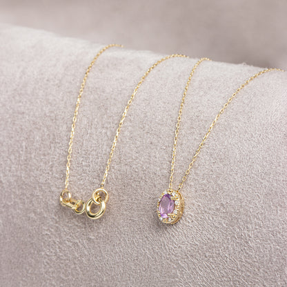 Oval Cut Alexandrite Necklace with Real Diamonds in 8K/10K/14K Solid Gold, June Birthstone Pendant