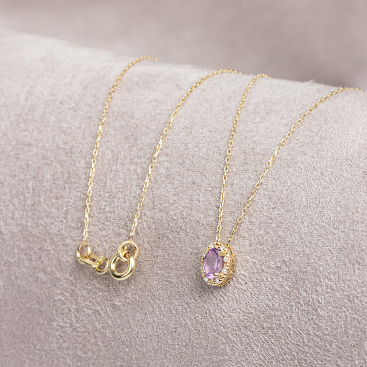 Oval Cut Alexandrite Necklace with Real Diamonds in 8K/10K/14K Solid Gold, June Birthstone Pendant