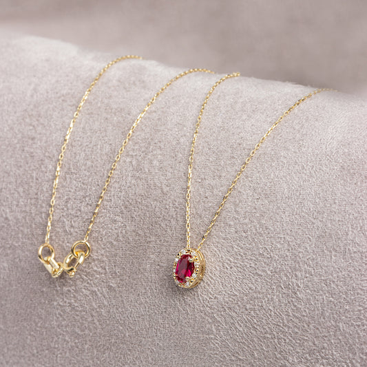 Oval Cut Ruby Necklace with Real Diamonds in 8K/10K/14K Solid Gold, July Birthstone Pendant