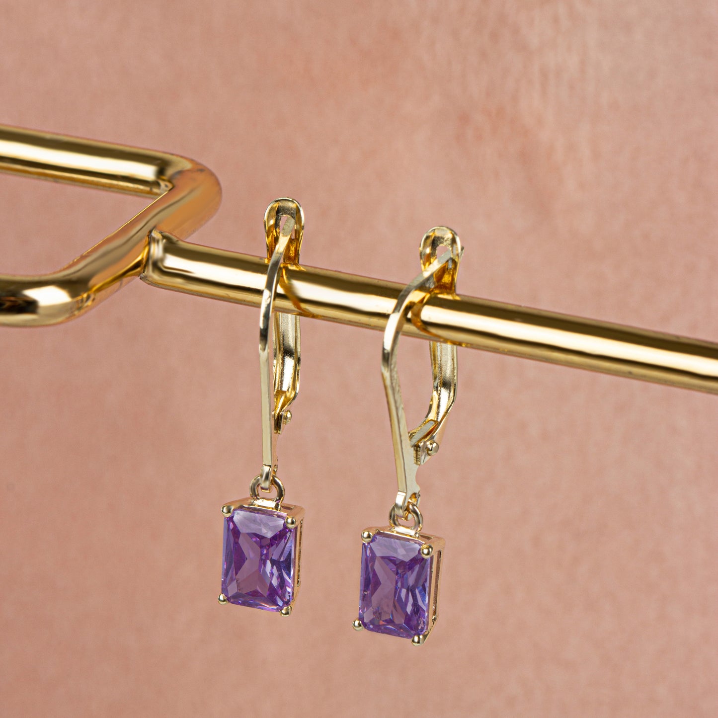 Dangle Rectangle Alexandrite Earring 8K/10K/14K Solid Gold, June Birthstone