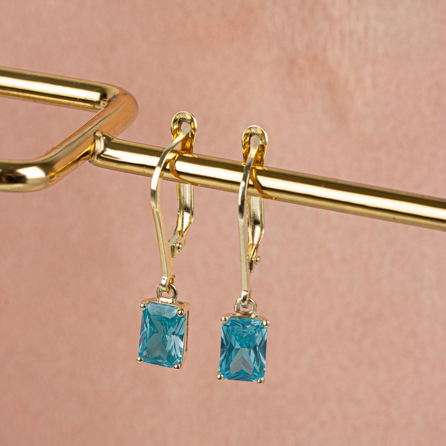 Dangle Rectangle Aquamarine Earring 8K/10K/14K Solid Gold, March Birthstone