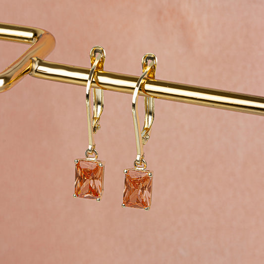 Dangle Rectangle Citrine Earring 8K/10K/14K Solid Gold, November Birthstone