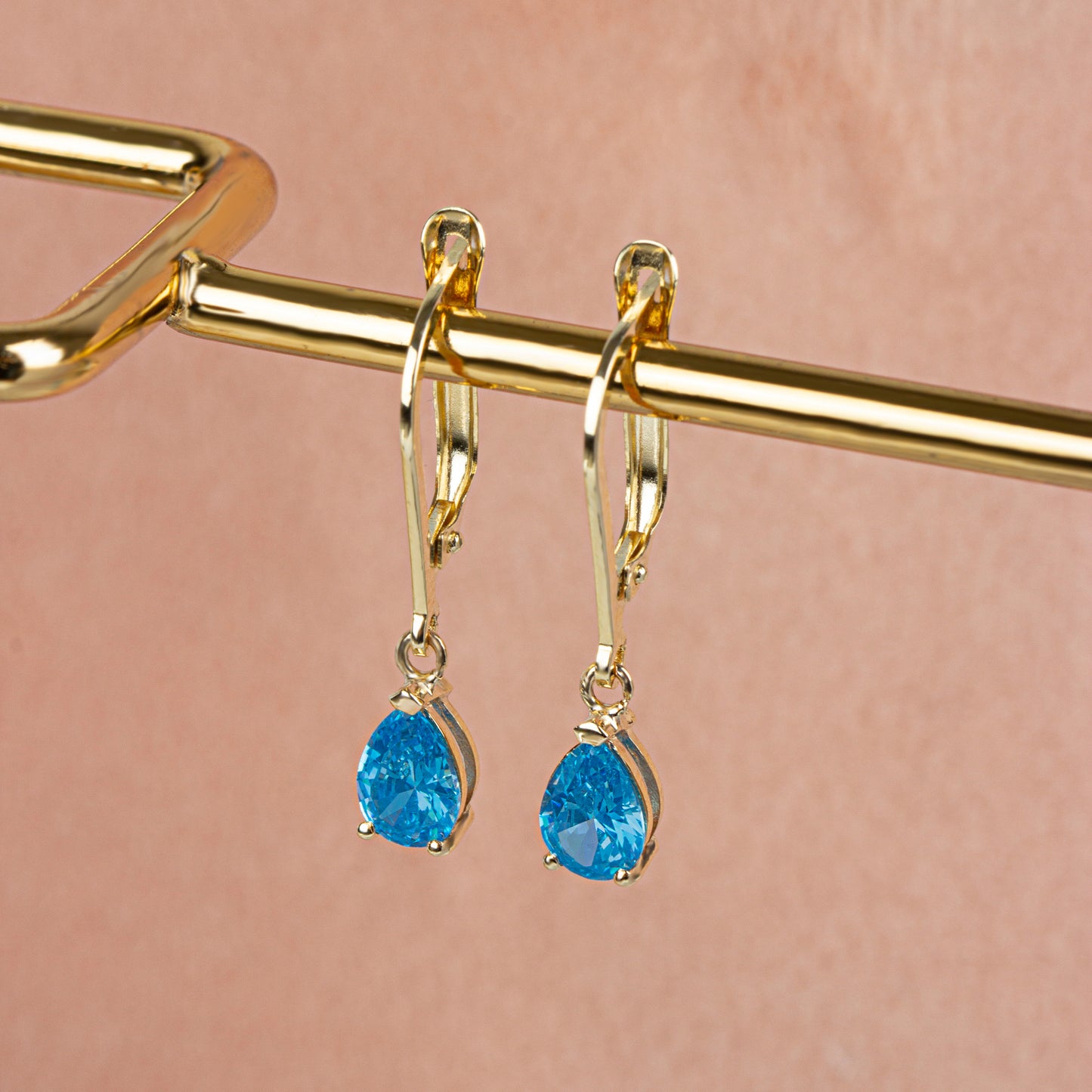 Dangle Drop Blue Topaz Earring 8K/10K/14K Solid Gold, December Birthstone
