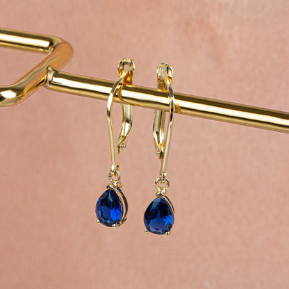 Dangle Drop Sapphire Earring 8K/10K/14K Solid Gold, September Birthstone
