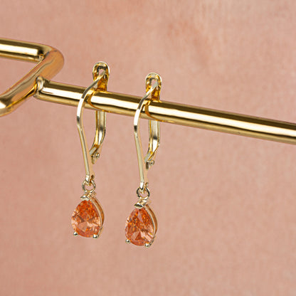 Dangle Drop Citrine Earring 8K/10K/14K Solid Gold, November Birthstone