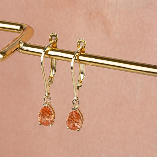 Dangle Drop Citrine Earring 8K/10K/14K Solid Gold, November Birthstone