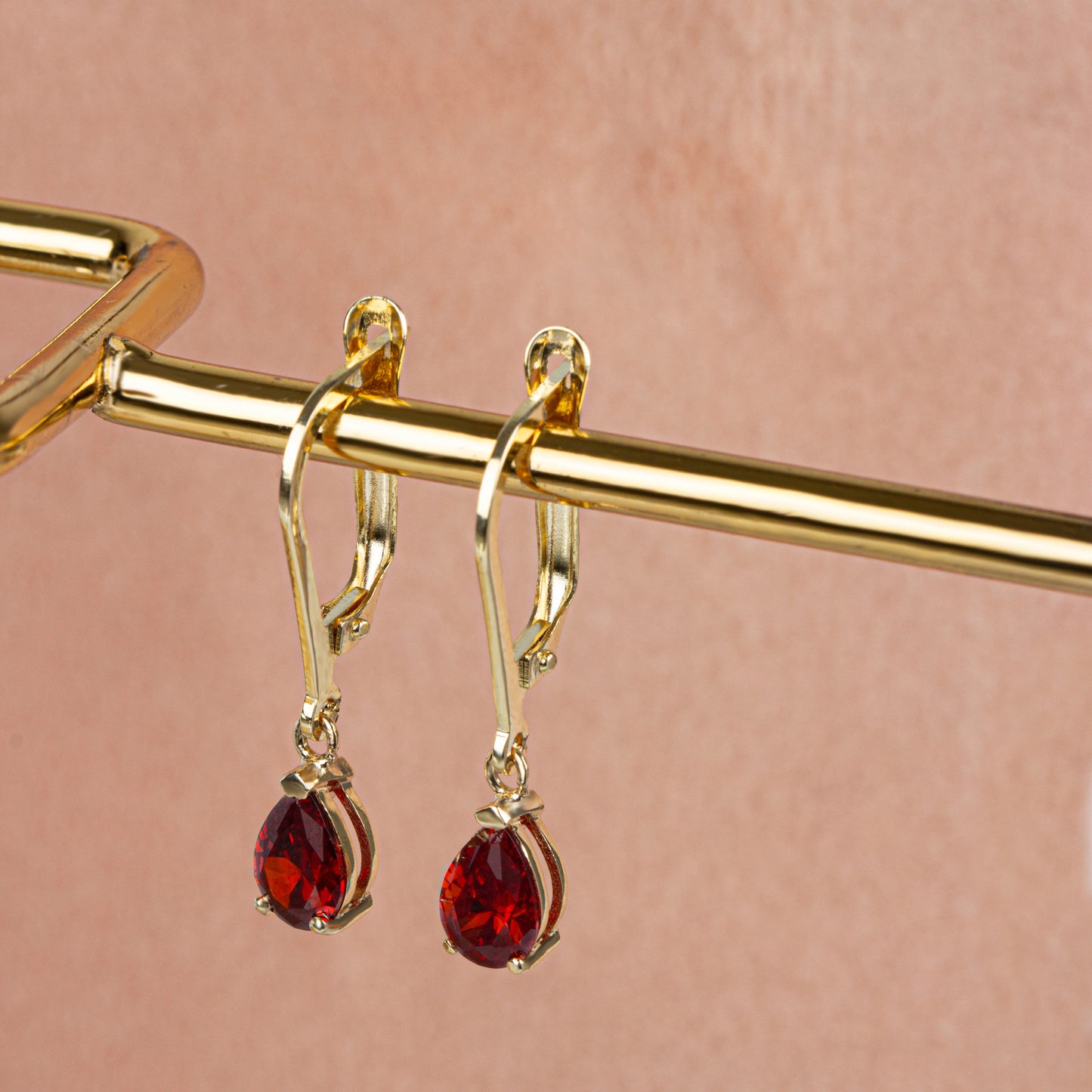 Dangle Drop Garnet Earring 8K/10K/14K Solid Gold, January Birthstone