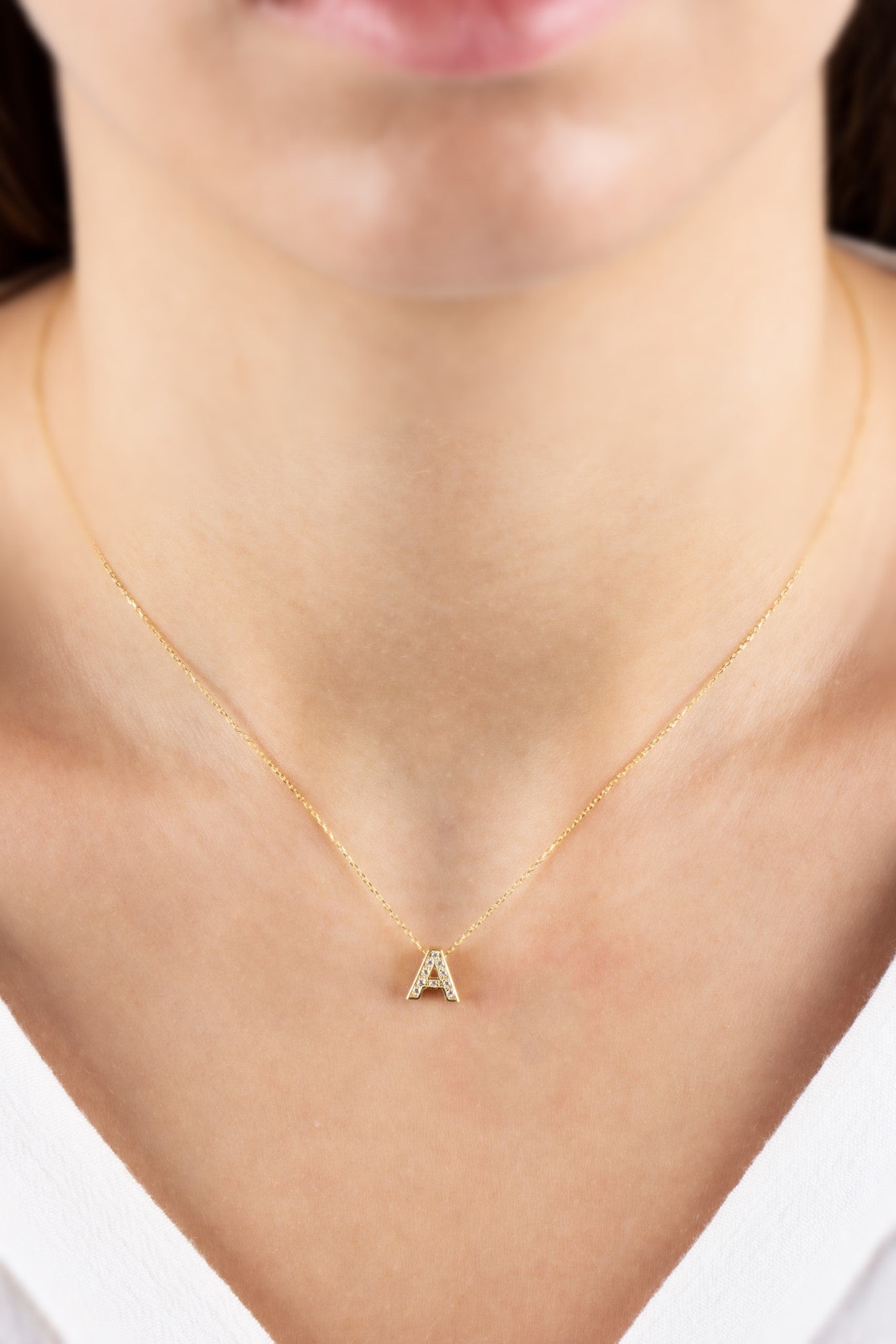Letter Necklace with Real Diamonds | 14K Solid Gold Queen Jewelry Necklace