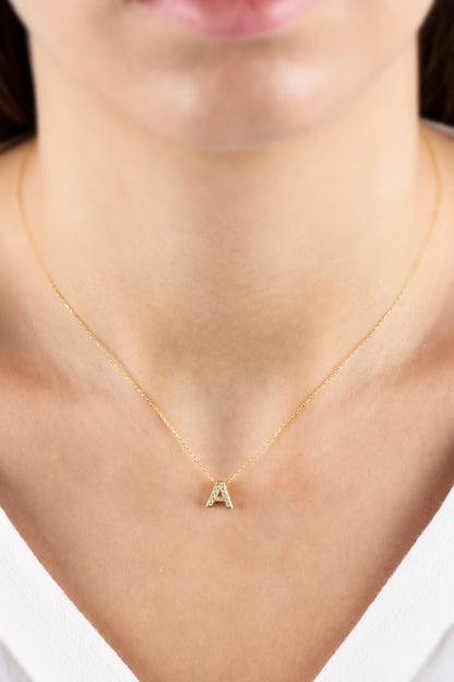 Letter Necklace with Real Diamonds | 14K Solid Gold Queen Jewelry Necklace
