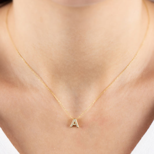 Letter Necklace with Real Diamonds | 14K Solid Gold Queen Jewelry Necklace