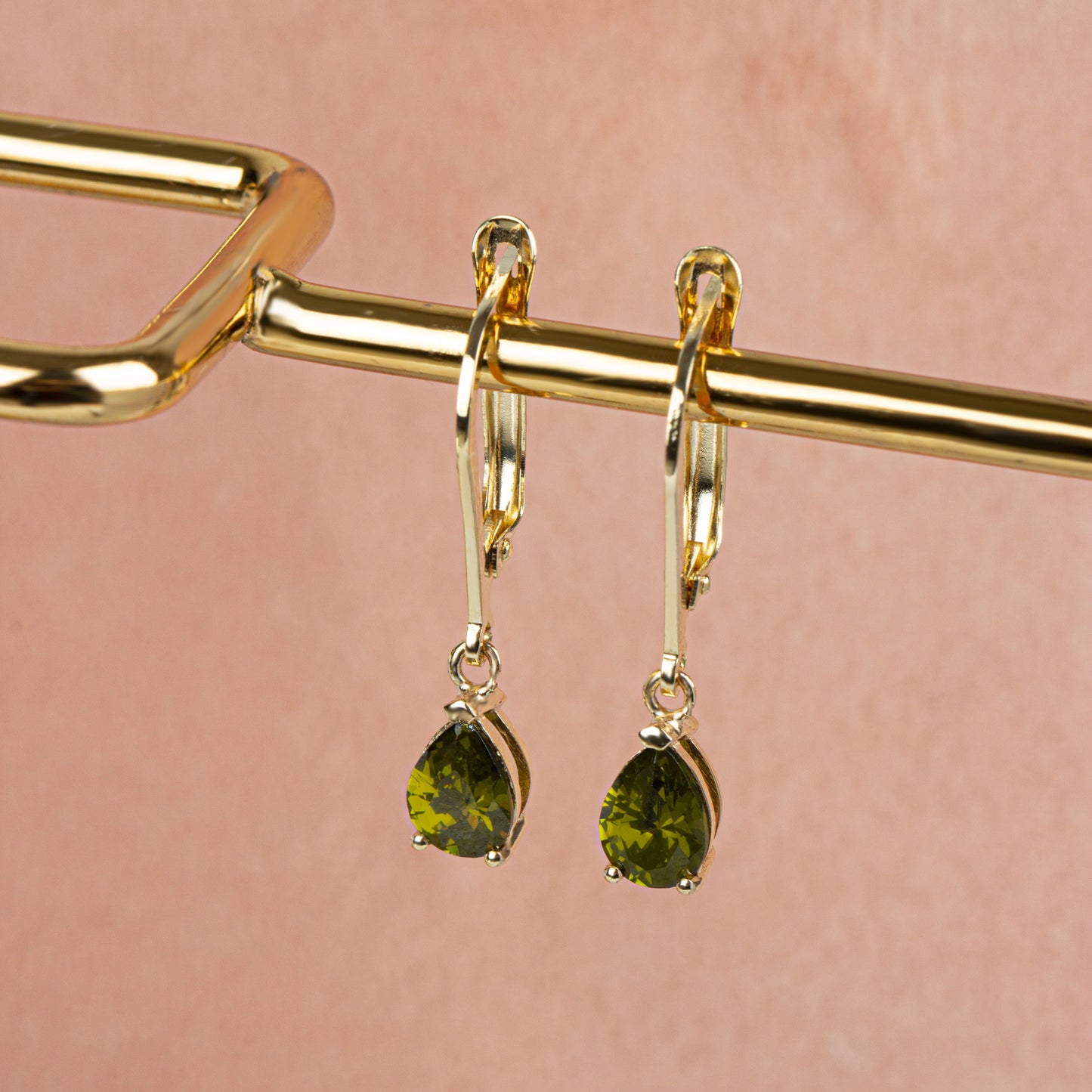 Dangle Drop Peridot Earring 8K/10K/14K Solid Gold, August Birthstone