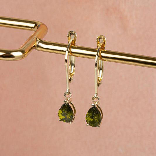 Dangle Drop Peridot Earring 8K/10K/14K Solid Gold, August Birthstone